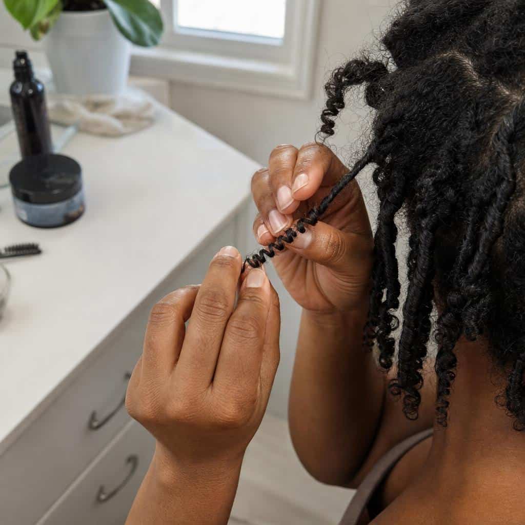 Close-up of finger-coiling technique on 4A hair to enhance individual coil definition